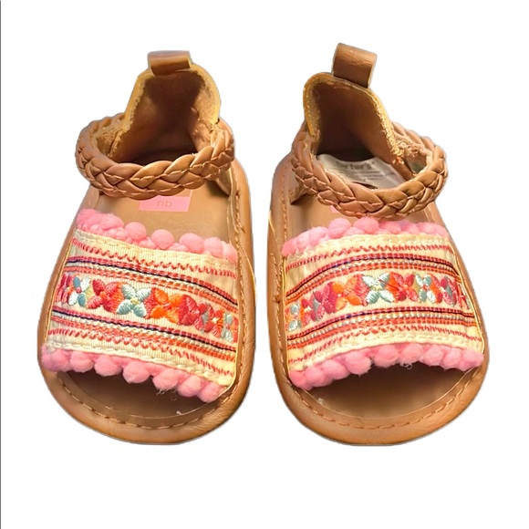 CARTER’S Girls Embroidered Strap Sandalsㅣsize NBㅣVery Good Used Condition - Picture 1 of 11